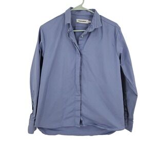PERVERT Womens Button Down Shirt Blue 100% Cotton Hidden Placket Long Sleeve XS